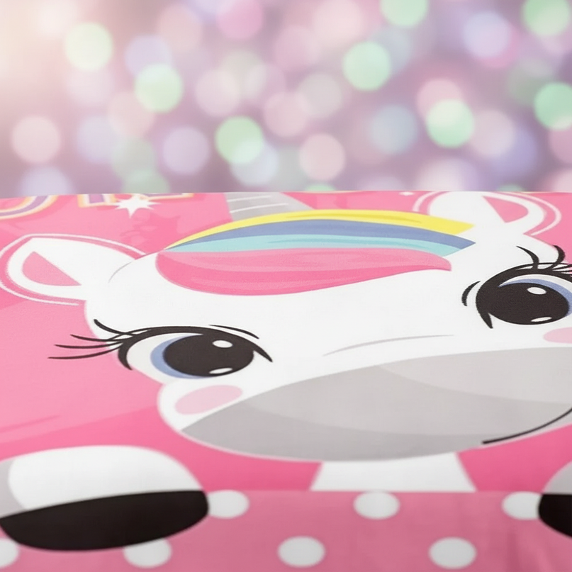 pink polka dot unicorn bedding - detail