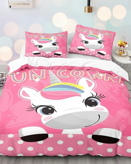 pink polka dot unicorn bedding - lifestyle