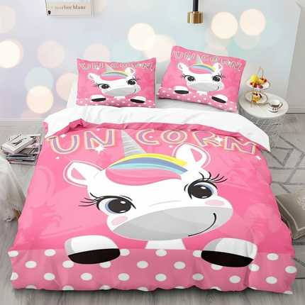 pink polka dot unicorn bedding - lifestyle
