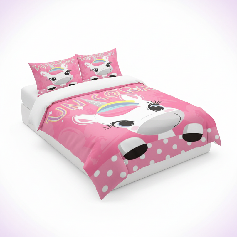 pink polka dot unicorn bedding - white-bg