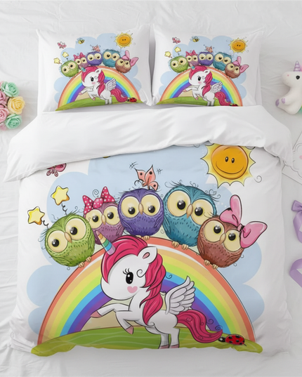 pink princess crown unicorn bedding - flat-lay