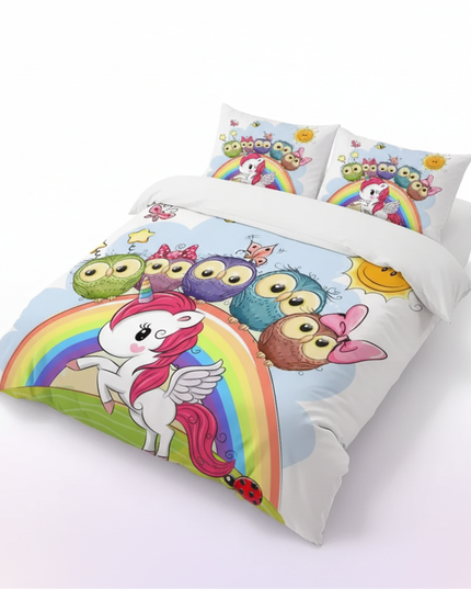 pink princess crown unicorn bedding - white-bg