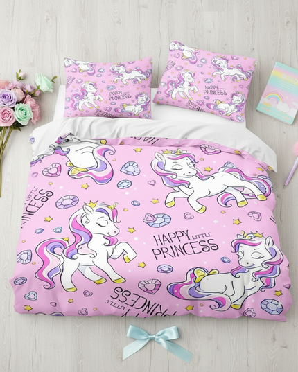 pink princess diamond unicorn bedding - flat-lay