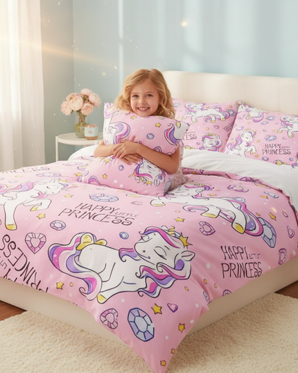 pink princess diamond unicorn bedding - in-use