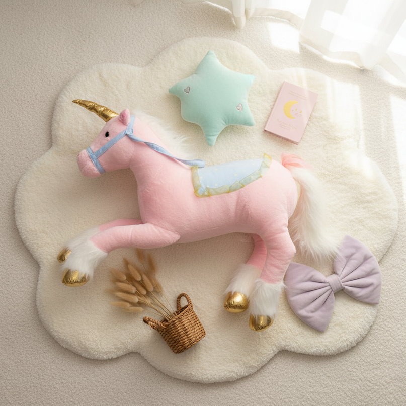 pink princess unicorn plush doll - flat-lay