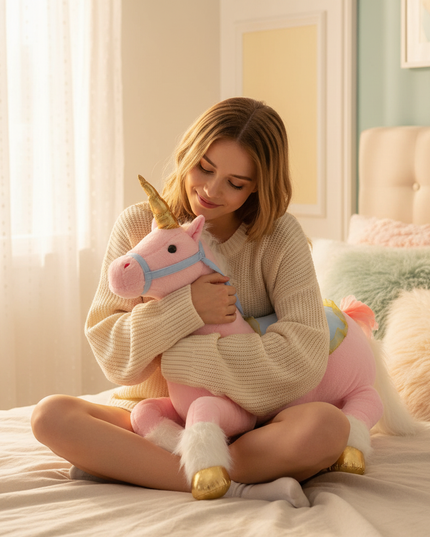 pink princess unicorn plush doll - in-use