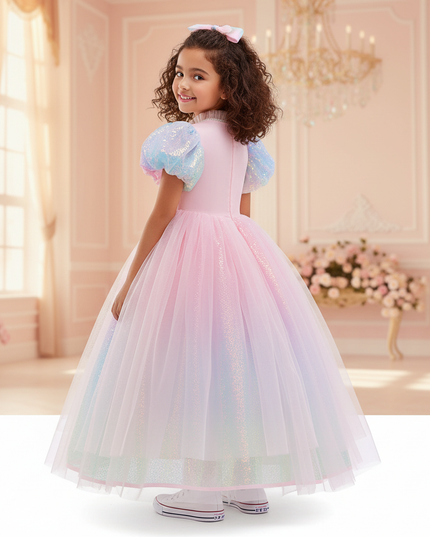 pink rainbow unicorn ball gown dress - back