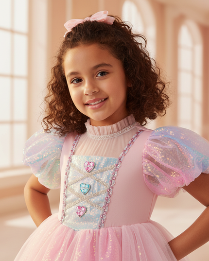 pink rainbow unicorn ball gown dress - detail