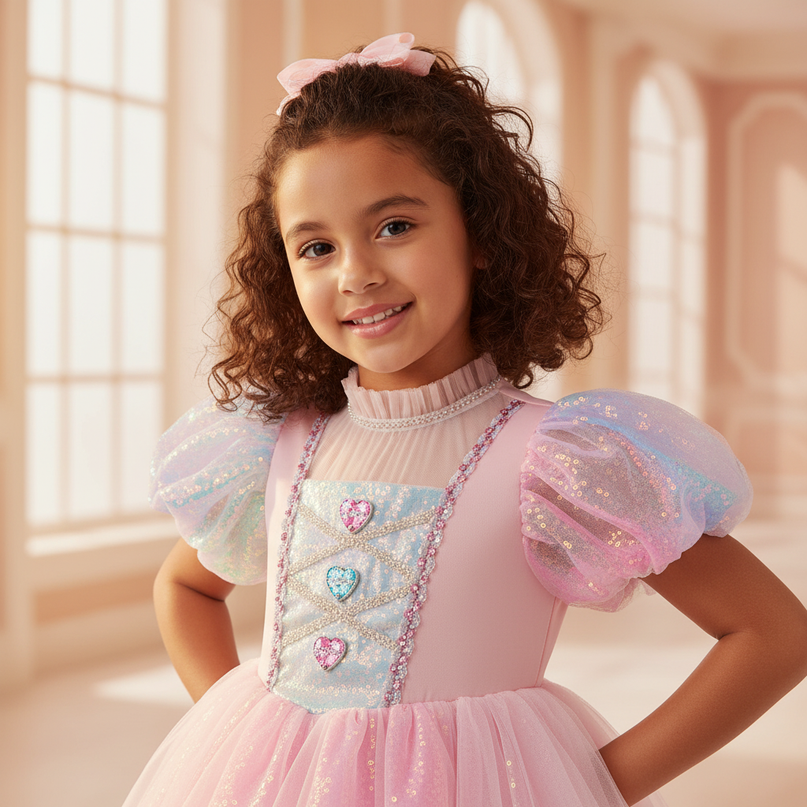 pink rainbow unicorn ball gown dress - detail