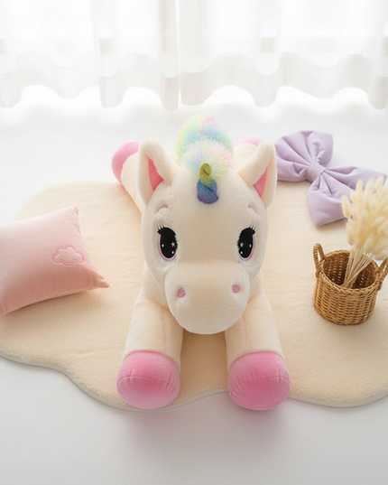 pink rainbow unicorn plush - flat-lay
