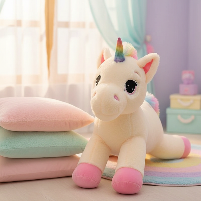 pink rainbow unicorn plush - lifestyle