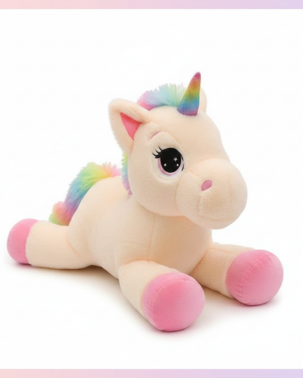 pink rainbow unicorn plush - white-bg