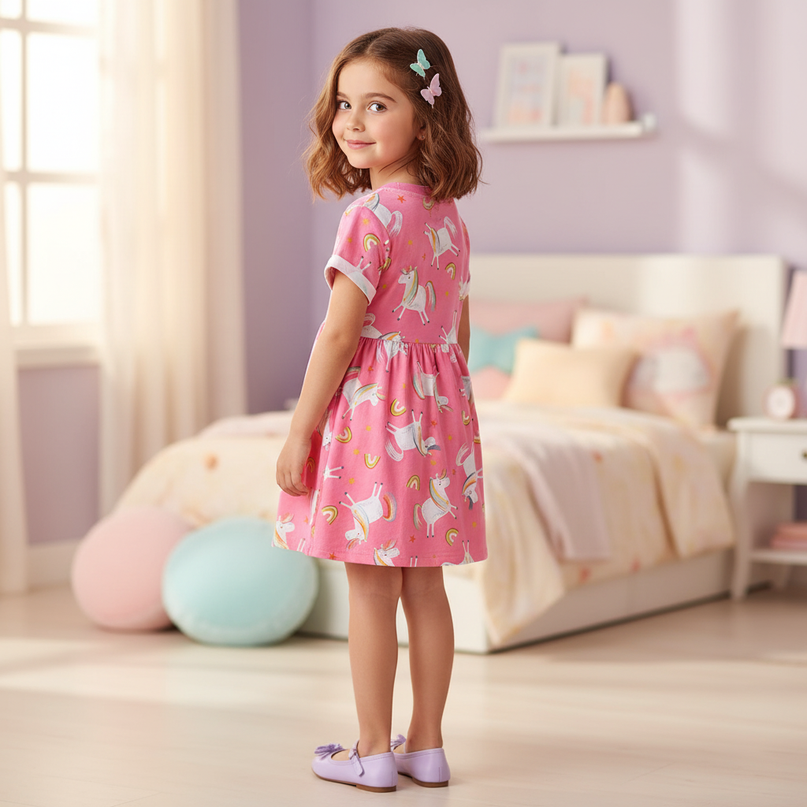 pink rainbow unicorn print tunic dress - back