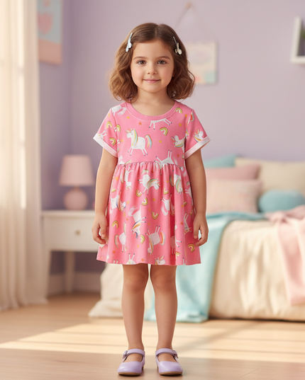 pink rainbow unicorn print tunic dress - detail