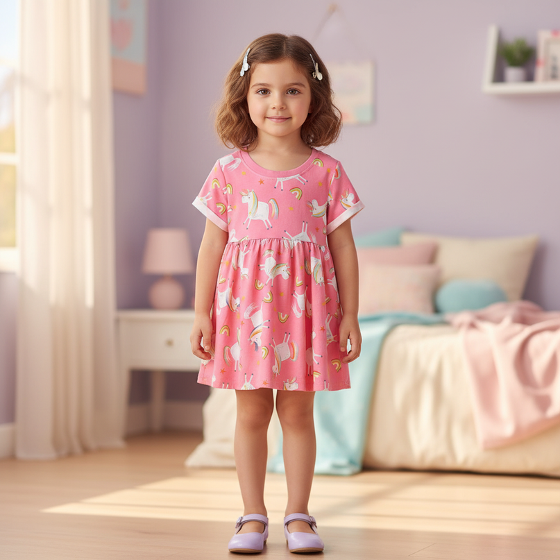 pink rainbow unicorn print tunic dress - detail