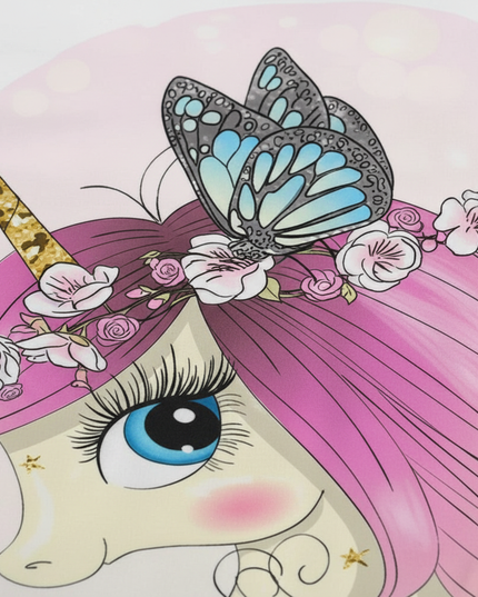 pink rose butterfly unicorn bedding - detail