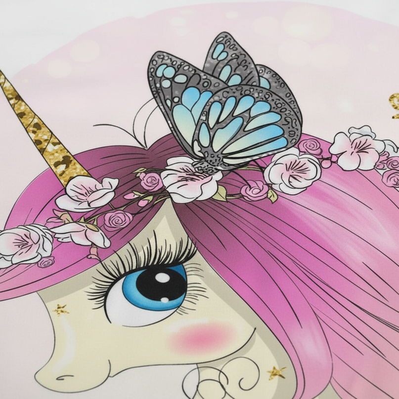 pink rose butterfly unicorn bedding - detail