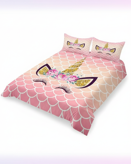 pink scale unicorn bedding - white-bg