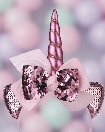 pink sequin unicorn headband - detail