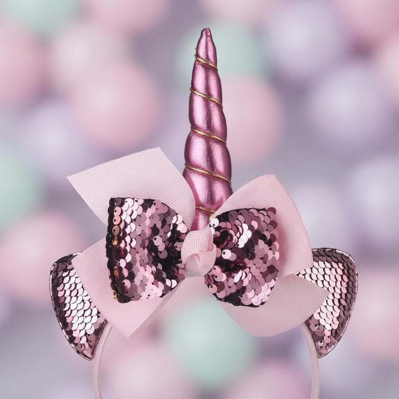 pink sequin unicorn headband - detail