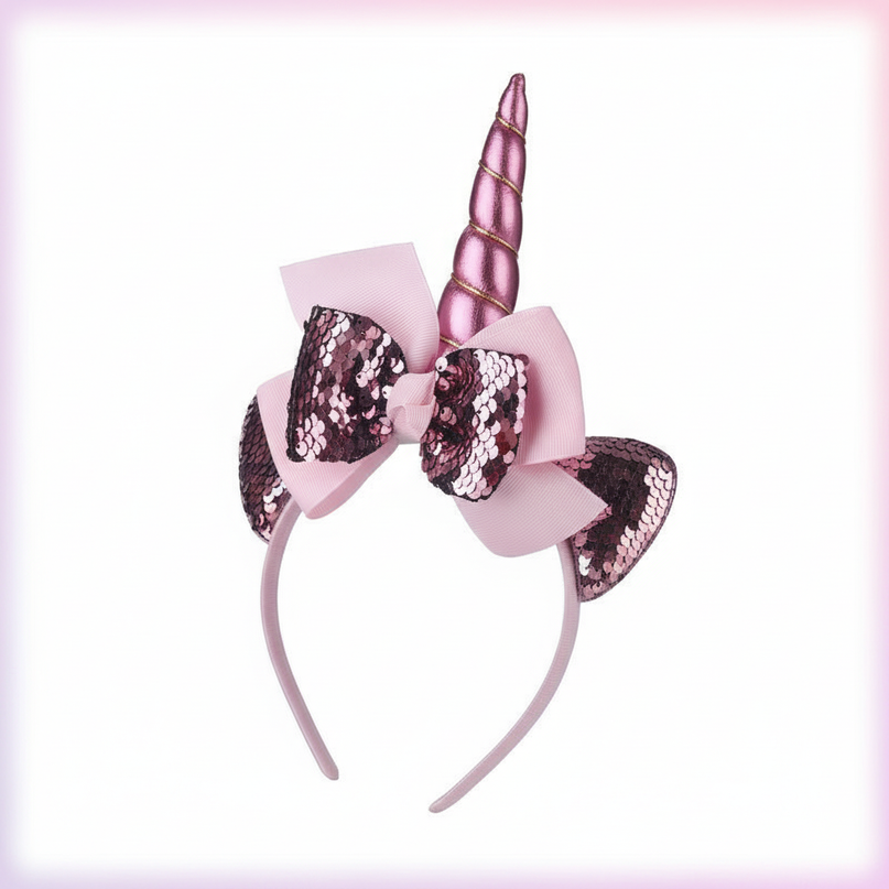 pink sequin unicorn headband - white-bg