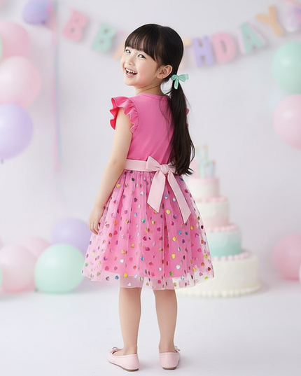 pink sequin unicorn heart dress - back