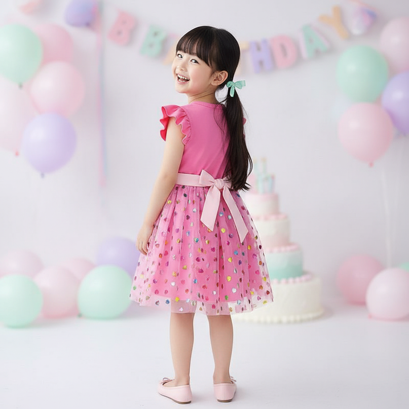 pink sequin unicorn heart dress - back