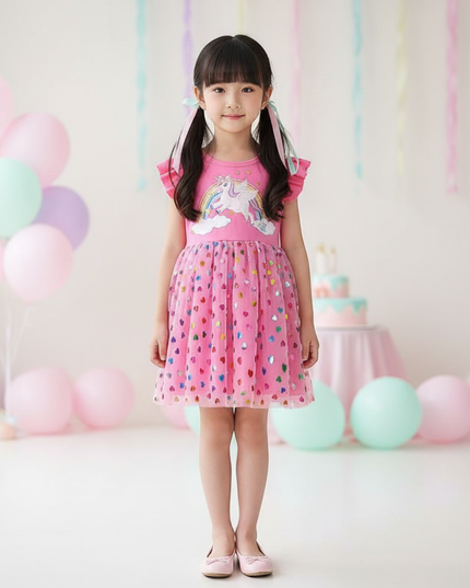pink sequin unicorn heart dress - detail