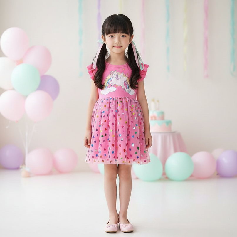 pink sequin unicorn heart dress - detail