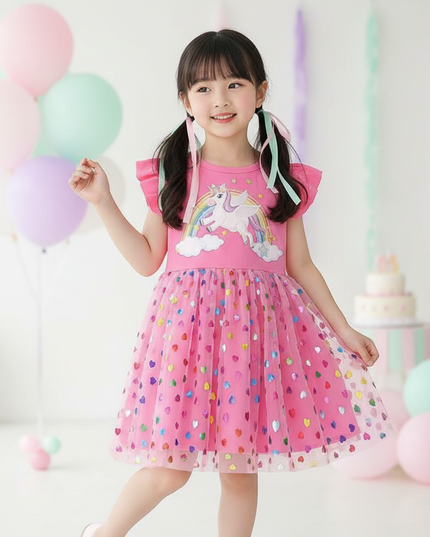 pink sequin unicorn heart dress - front