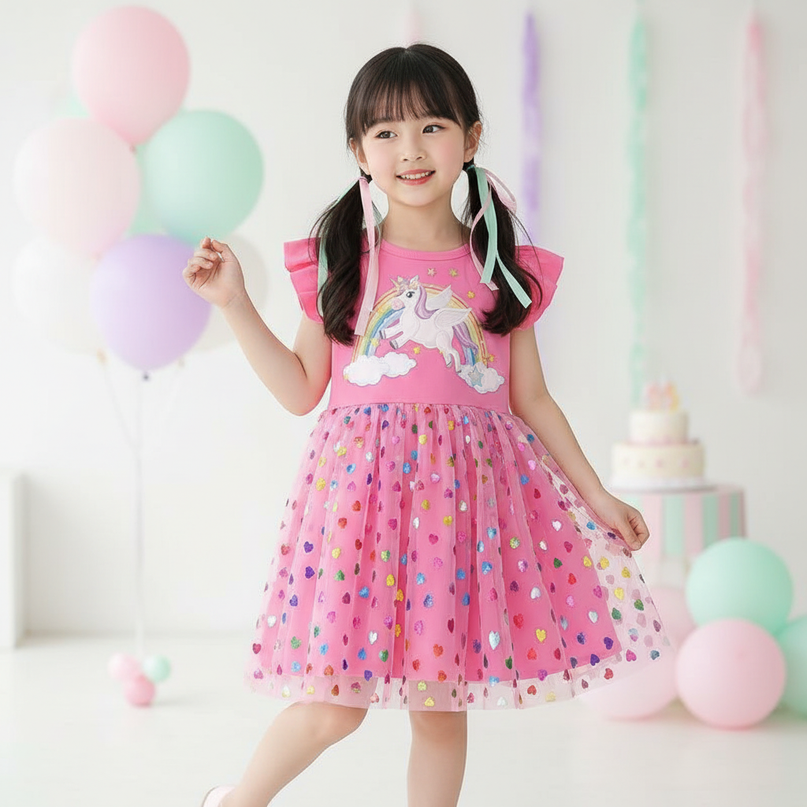 pink sequin unicorn heart dress - front