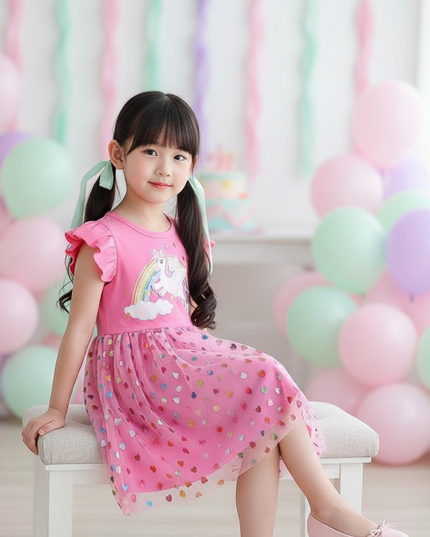 pink sequin unicorn heart dress - sitting