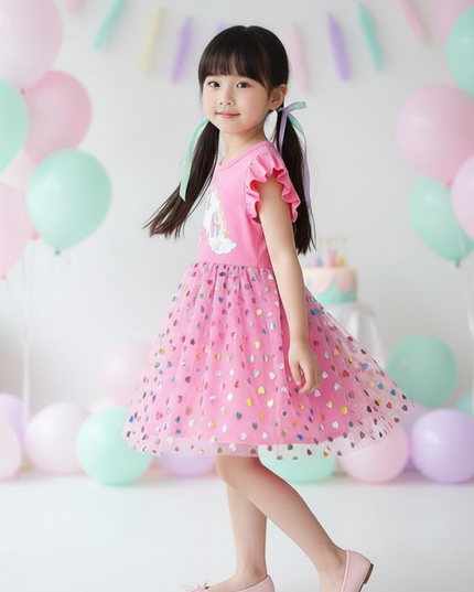 pink sequin unicorn heart dress - three-quarter