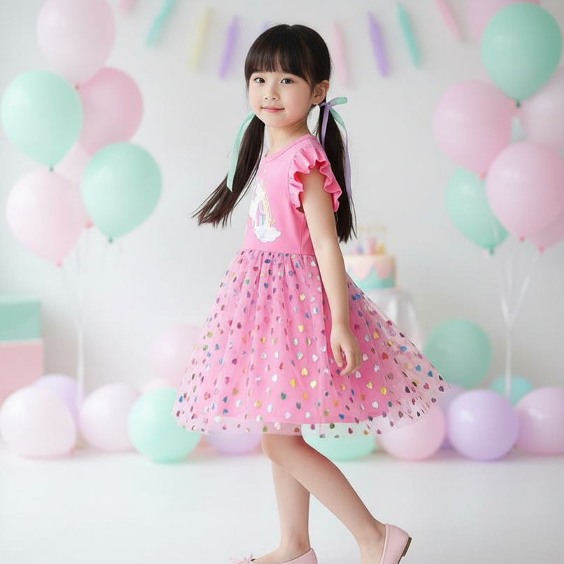 pink sequin unicorn heart dress - three-quarter