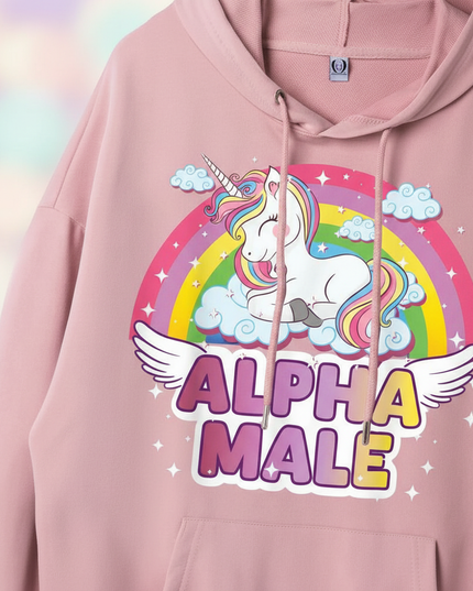 pink sleeping alpha male hoodie - detail