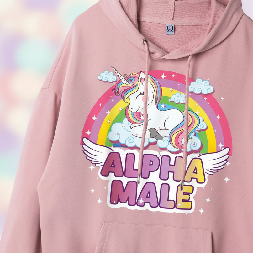 pink sleeping alpha male hoodie - detail