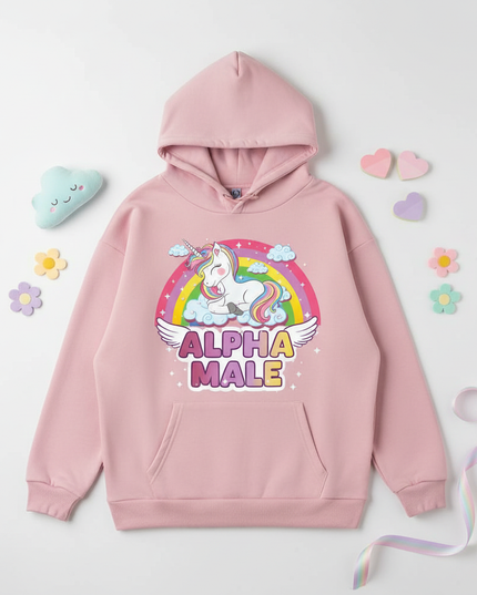 pink sleeping alpha male hoodie - flat-lay