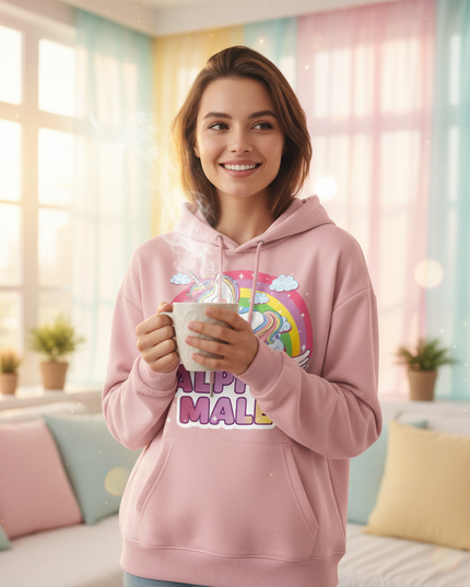 pink sleeping alpha male hoodie - in-use