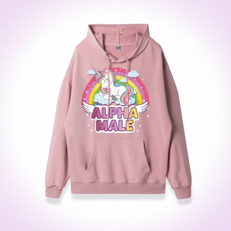 pink sleeping alpha male hoodie - white-bg