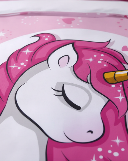 pink sleeping heart unicorn bedding - detail