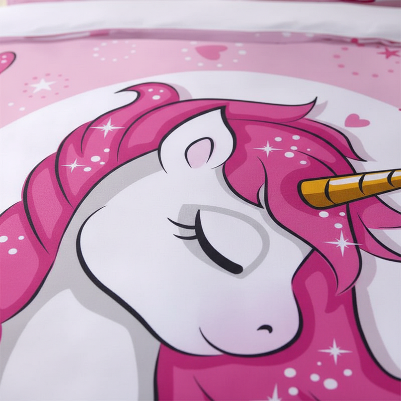 pink sleeping heart unicorn bedding - detail