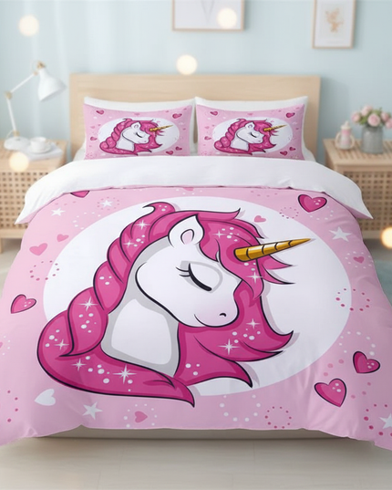 pink sleeping heart unicorn bedding - lifestyle