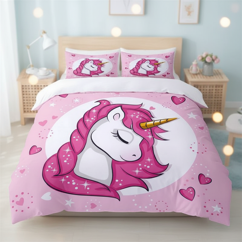 pink sleeping heart unicorn bedding - lifestyle