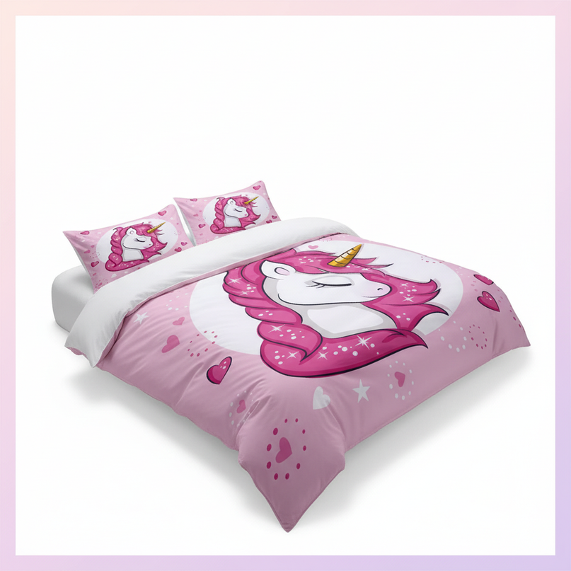 pink sleeping heart unicorn bedding - white-bg