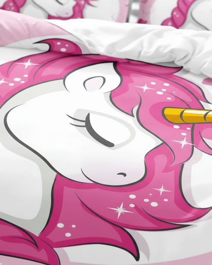 pink sparkle sleeping unicorn bedding - detail