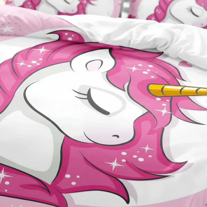 pink sparkle sleeping unicorn bedding - detail