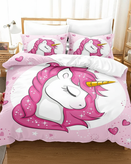 pink sparkle sleeping unicorn bedding - lifestyle