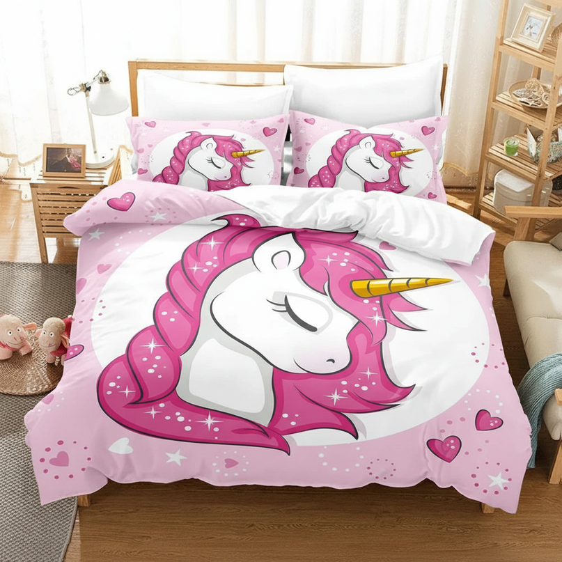 pink sparkle sleeping unicorn bedding - lifestyle