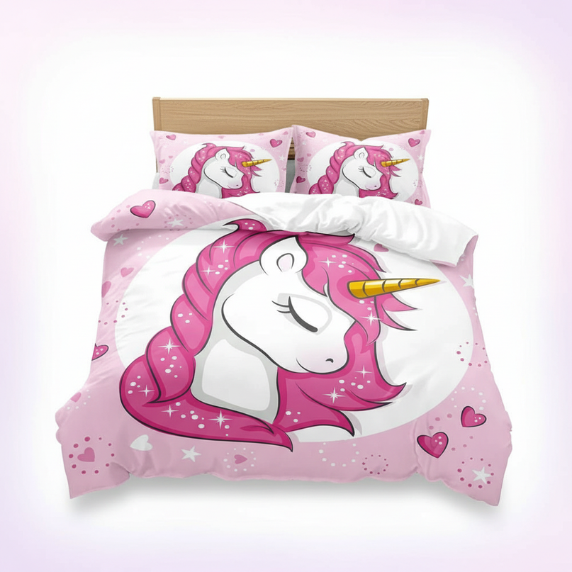 pink sparkle sleeping unicorn bedding - white-bg