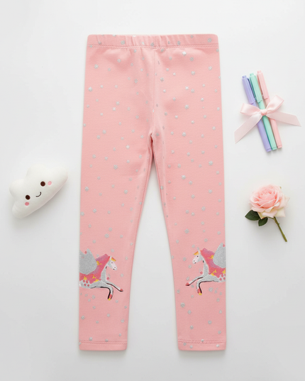 pink sparkle unicorn leggings - flat-lay